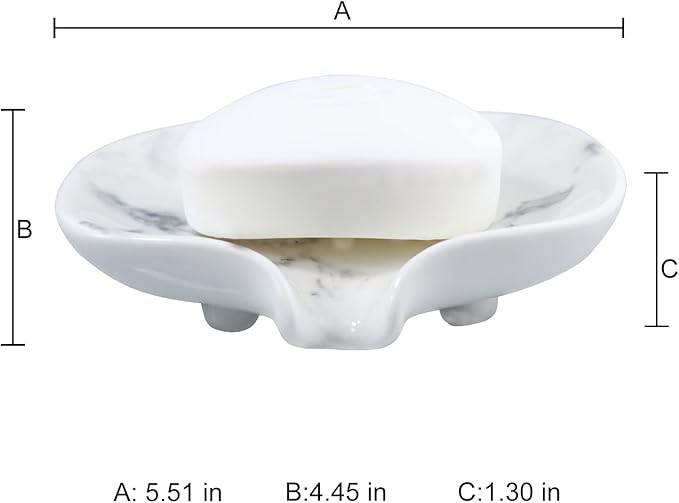 White Marble Texture Soap Dish Ceramic Soap Holder Self Draining Soap Dish Waterfall Slot Sponge Holder Bathroom Accessories for Bathroom, Kitchen,Bar Counter.