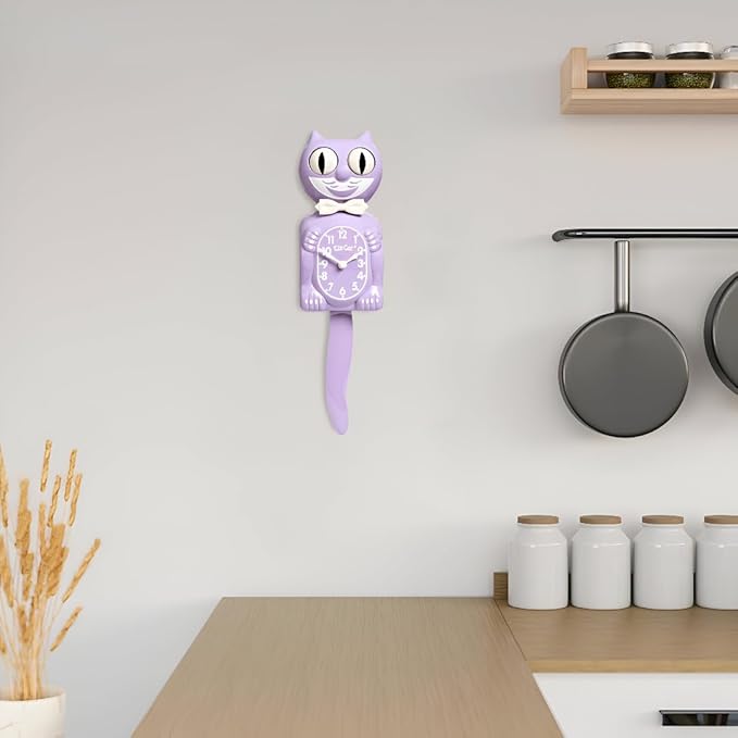 Kit-Cat Clock® Limited Edition Pastel Lilac - Retro Cat Wall Clock with Moving Eyes and Tail, Battery Operated, Made in USA