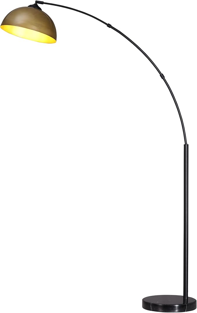 O'Bright Moab - Modern Arc Floor Lamp with Adjustable Dome Shade, Marble Base, and Foot Pedal Switch, 64 Inch - Ideal for Living Room, Bedroom, Office, Brushed Gold