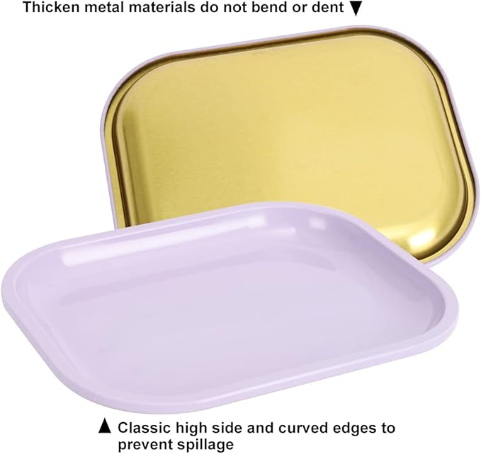 HOKirin Metal Tray With Soft Magnetic Lid, Small Blank With Spill Proof Cover, Cute Purple, Perfect for Home and On-The-Go, 7" x 5.5" x 0.6"