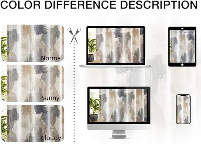 Kayne Studio Blue Tan Boho Semi Sheer Curtains for Living Room Watercolor Abstract Pattern Light Filtering Drapes, 84 Inches Long Colorful Window Panels,Backtab Rod Pocket,52W x 84L Brown,2 Panels