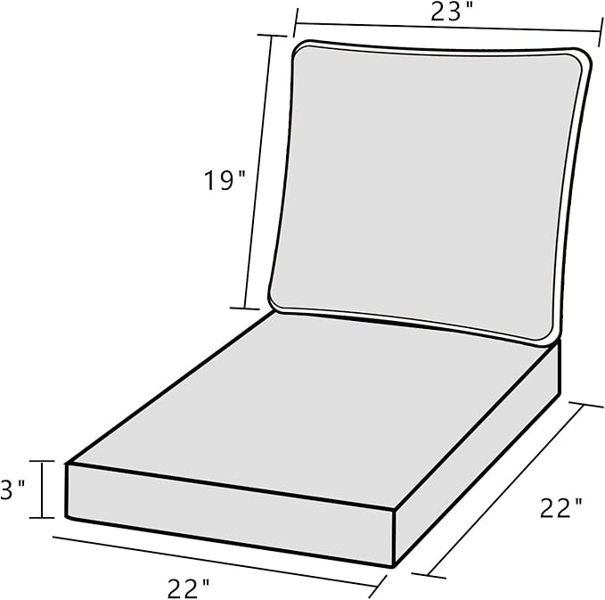 Deep Seat Cushions, Outdoor Cushions, Patio Furniture Cushions, Deep Seat & Back Cushion Patio Cushions with Rmoveable Cover for Backyard Couch Sofa Fade Resistant (22x22x3 in, Black Grey)