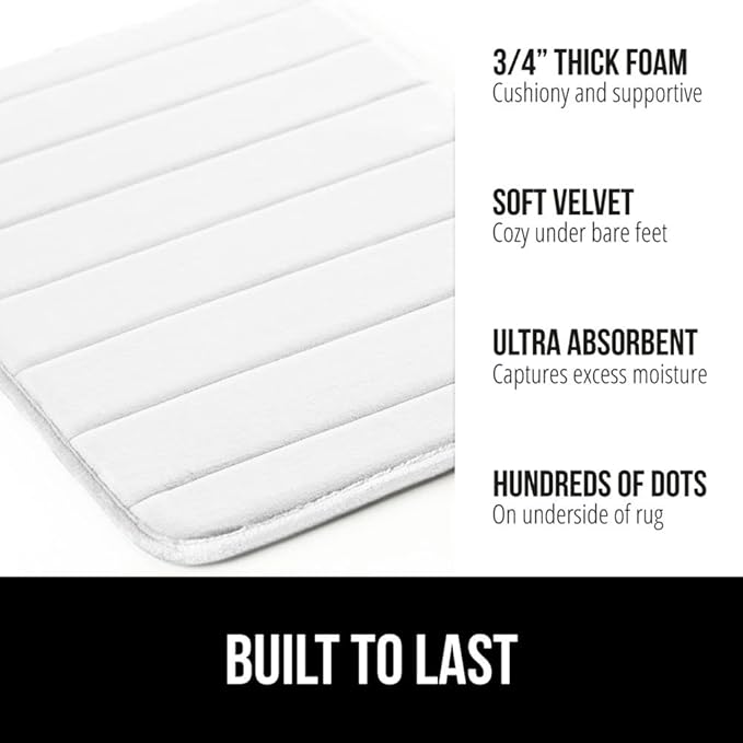 GORILLA GRIP Memory Foam Bath Mat, Soft Absorbent US Designed Bathroom Rug, Gripping Dots Machine Washable Bathmat, Cushioned Floor Mats, Shower Sink Rugs Room Décor Accessories, 60x24 White