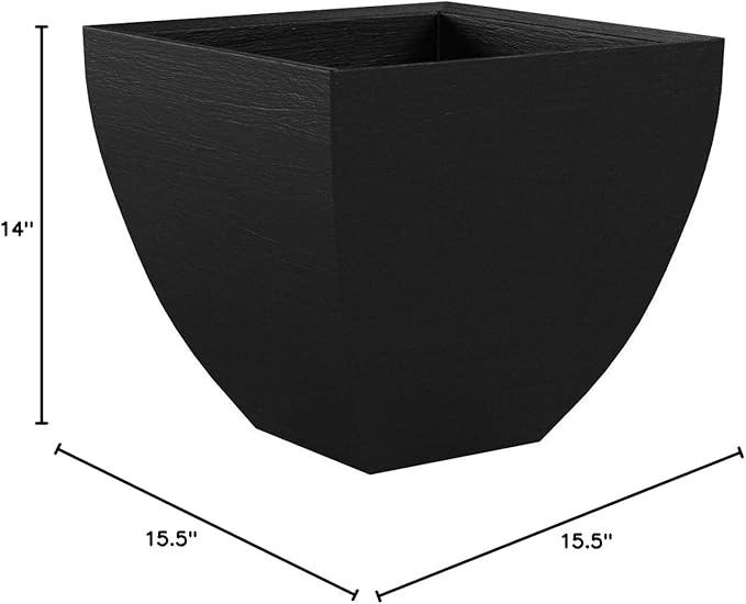 Tusco Products MSQ16BK Modern Square Garden Planter, 16-Inch, Black