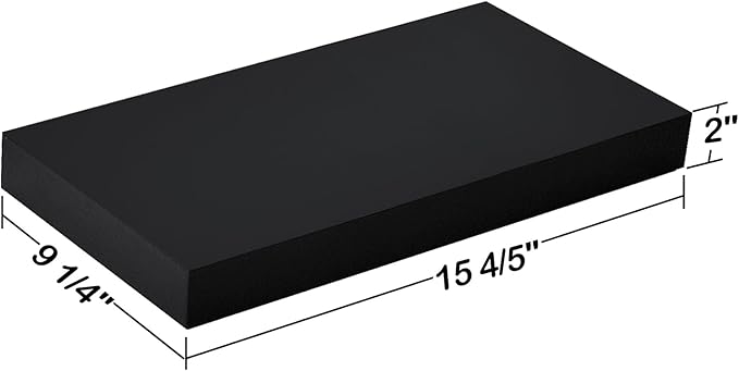 WELLAND 16 inch Black Mission Floating Shelves for Wall, Bathroom Wall Mount Shelves, Wood Modern Display Shelves, Book Shelves,for Bedroom,Living Room and Kitchen