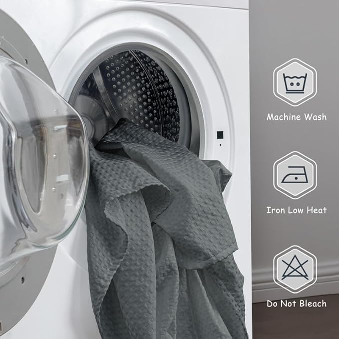 MIYE Pleated Waffle Weave Bed Skirt, Tailored Dust Ruffle 18 Inch Drop Easy Fit, Machine Washable (Dark Grey, Queen - 18" Drop)