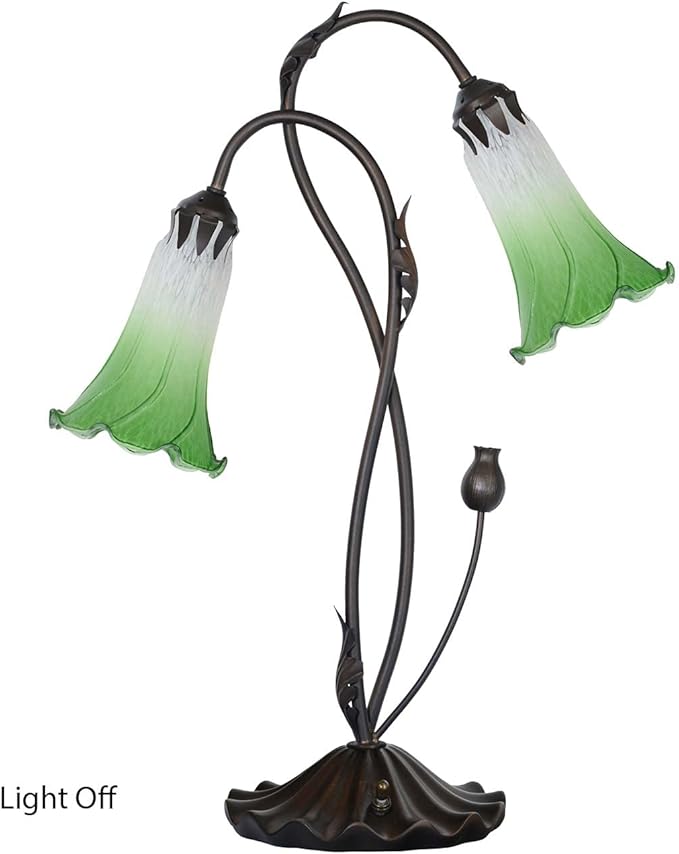 Bieye L10856 Lily Flower Blown Glass Accent Table Lamp for Living Room Bedroom Decoration (2-Light, Green)