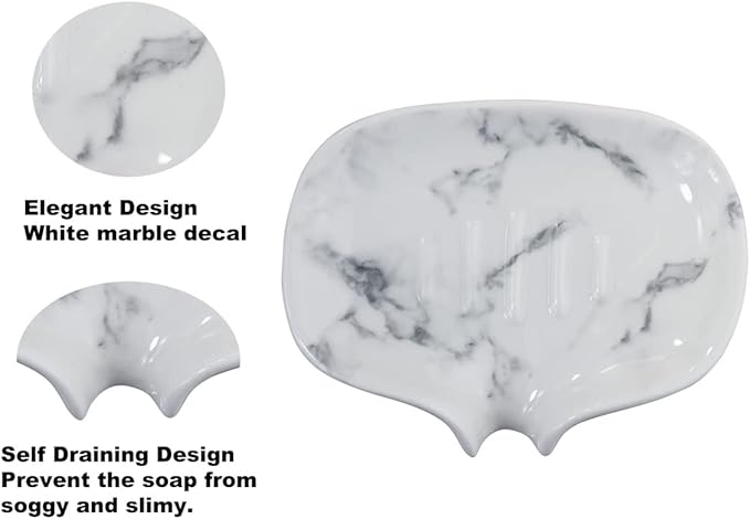 Soap Dish with Drain Ceramic Marble Soap Holder Soap Saver for Bar Soap, Kitchen Sink, and Bathroom Shower