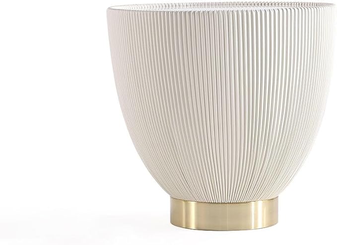 Manhattan Comfort Anderson Modern 18" Round End Table 2.0 | Ceramic Marble Tabletop, Elegant Pleated Leatherette Design & Gold Stainless Steel Base, Fully Assembled Accent Furniture, Set of 2, Cream