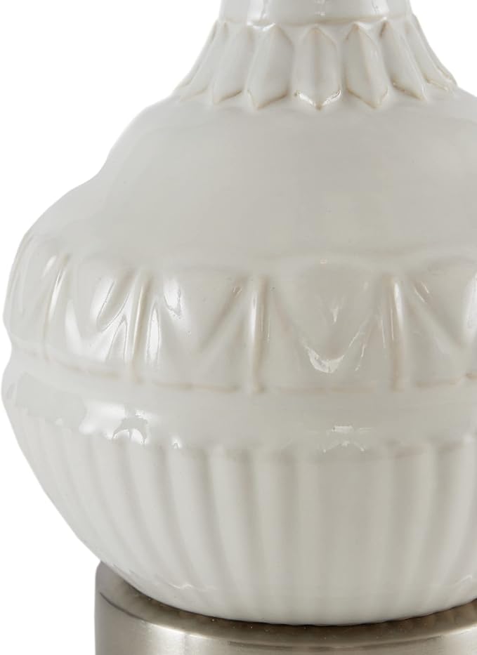 510 DESIGN Gypsy Ceramic Table Lamps for Bedroom, Nightstand Light with Cotton Blend Fabric Shade, Rotary Switch, 72" Corded, 60W, Transitional, Farm House, Used at Desk Side, Living Space - White
