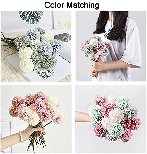 Kimura's Cabin 20Pcs Fake Silk Flowers Chrysanthemum Artificial Ball Flower Faux Mums Flowers Bouquets for Halloween Party Home Dining Table Core Decoration (Dark Pink, Pack of 20)