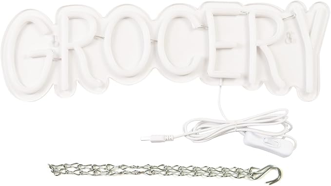 JFLLamp Grocery Neon Signs for Wall Decor Neon Lights for Bedroom Led Business Signs Suitable for Variety Store Groceries Christmas Birthday Party 5V Power Adapter, 16.2 * 4.9 Inch(White)