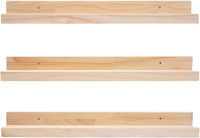 MBYD 24 Inch Floating Shelves Natural Wood Set of 3, Wall Mount Picture Ledge Wooden Wall Shelf for Home Decoration Nursery Book Shelves for Bedroom, Living Room, Office, Kitchen, 3 Same Dimensions