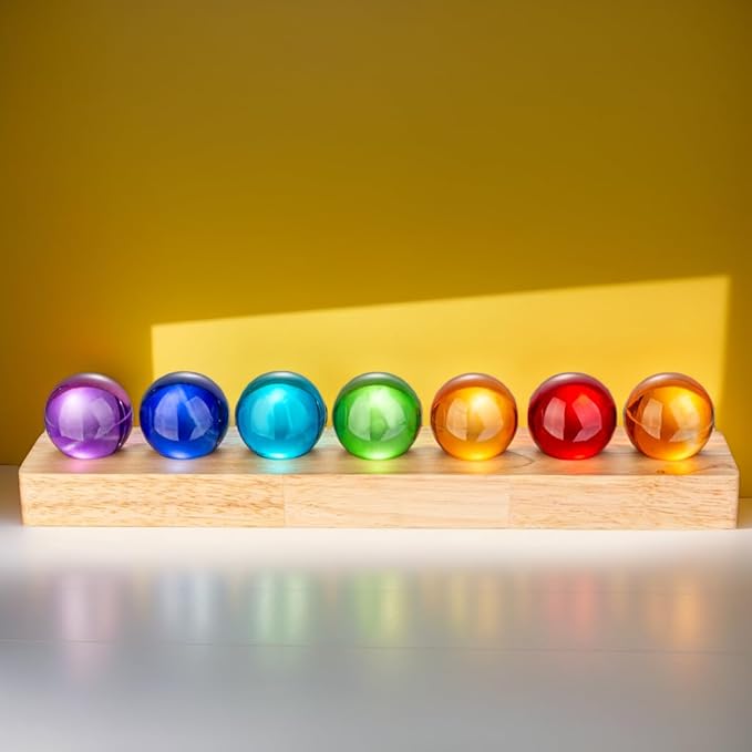 7pcs 40mm Multicolor Crystal Solid Ball Glass Spheres with LED Wooden Base Night Light Decoration Healing Sphere Balls with Stand for Home Living Room - Decorative Balls for Dinner Party Centerpiece