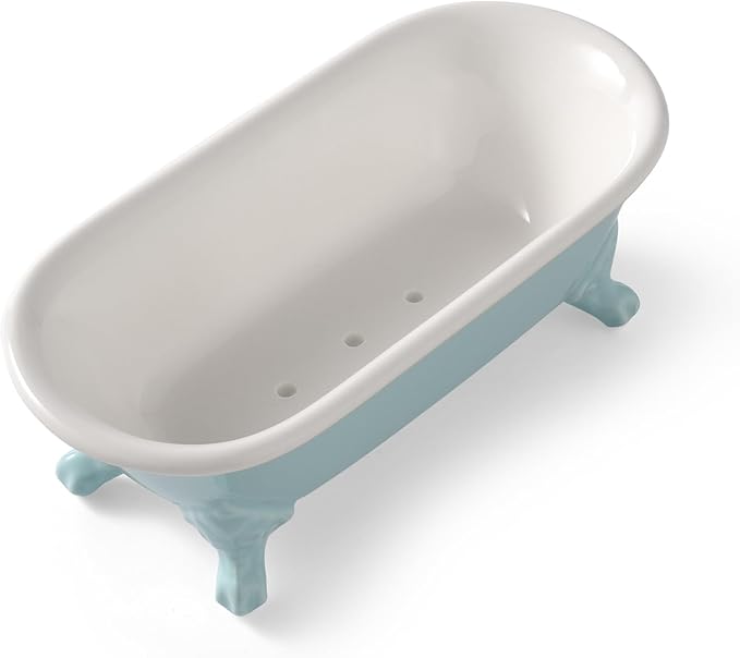 6.5" Ceramic Mini Decorative Clawfoot Bathtub Bar Soap Dish, Kitchen Sponge Holder and Shower Tray for Bathroom, 1 Pack(Baby Blue)