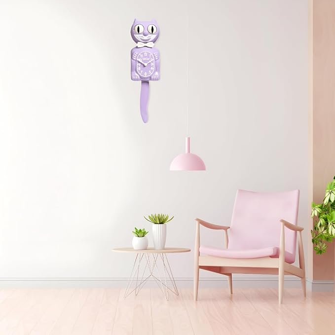 Kit-Cat Clock® Limited Edition Pastel Lilac - Retro Cat Wall Clock with Moving Eyes and Tail, Battery Operated, Made in USA