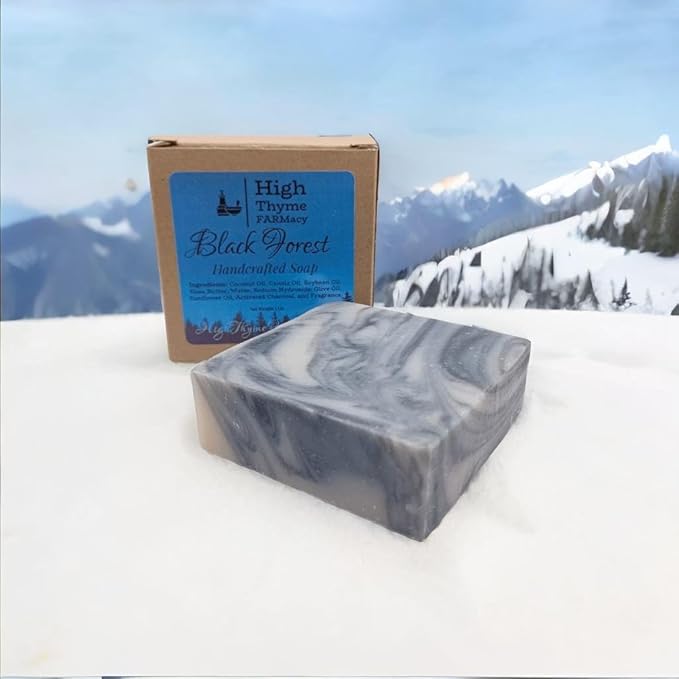 Black Forest Soap - 5 ounce Bar of Handmade Deep Musk & Sandalwood Scented Soap - Sweet, Earthy Lye Soap with Activated Charcoal - Moisturizing Bath Soap