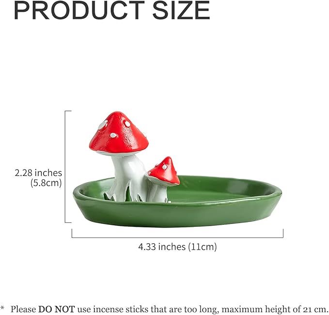 Cute Mushroom Incense Holder with 30 Incense Sticks, Handmade Resin Burner, Nature Theme Incense Tray, Adorable Home Decoration Accessories(Green)