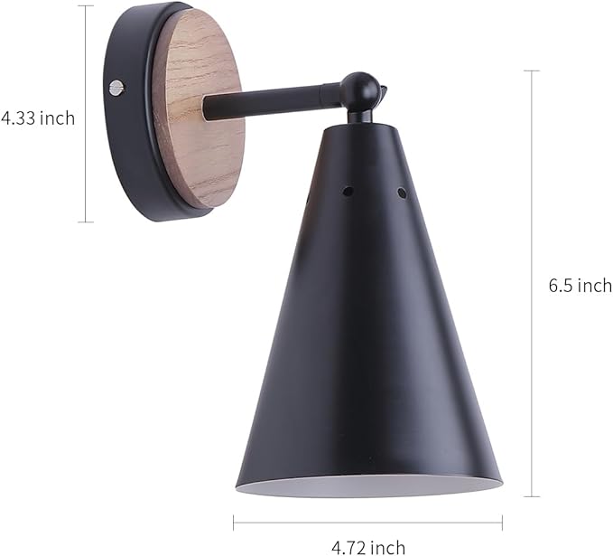 MWZ Rustic Farmhouse Black Metal and Wood Wall Sconce Adjustable Lamp,2 Pack,Rustic Wall Lighting Fixture for Bedroom, Living Room, Headboard, Garage, Porch