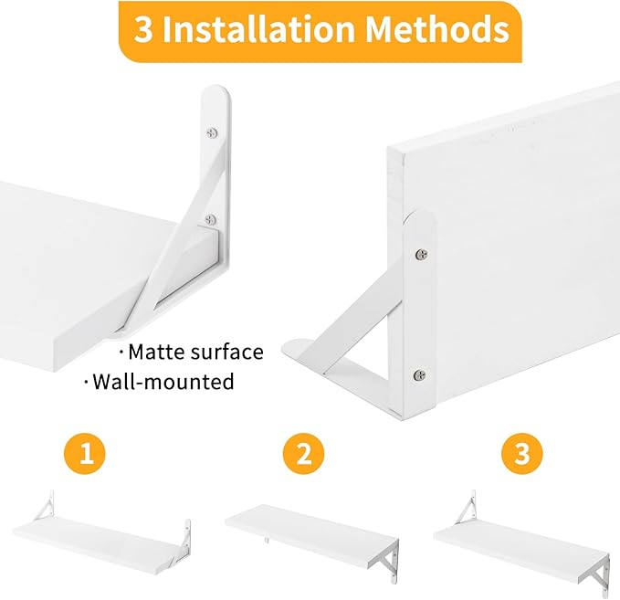 YGEOMER Floating Shelves for Wall, Different Sizes White Wall Shelves for Living Room, Bathroom, Bedroom, Kitchen, Home Decor (Set of 4)