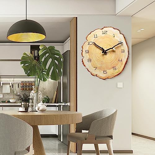 14 Inch Wood Grain Wall Clock - Silent Quartz Battery Powered Arabic Numerals Decorative