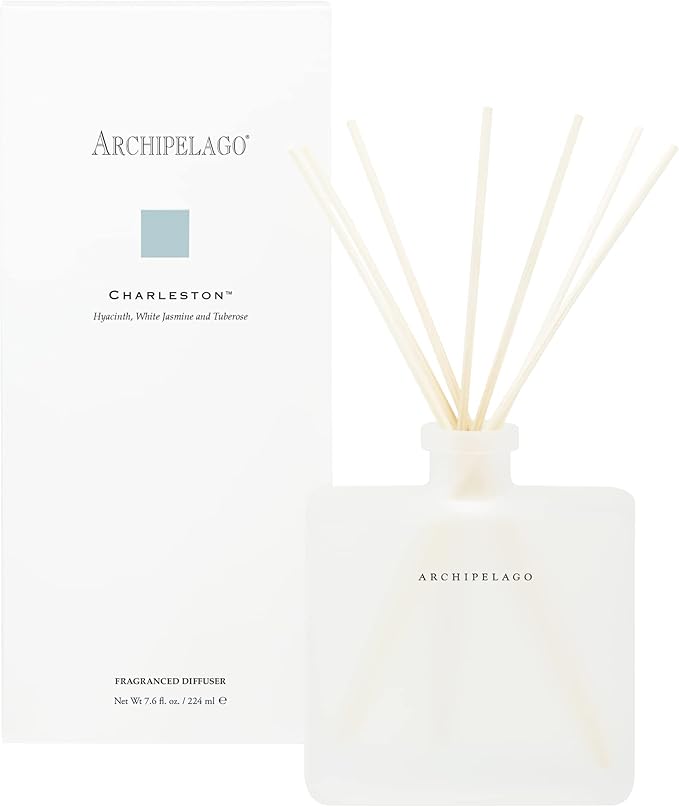 Archipelago Botanicals Charleston Reed Diffuser, Home Fragrance Reed Diffuser, Includes Fragrance Oil, Frosted Glass Vessel & 10 Diffuser Reeds, Perfect for Home, Office or Gift, 7.6 Fl Oz