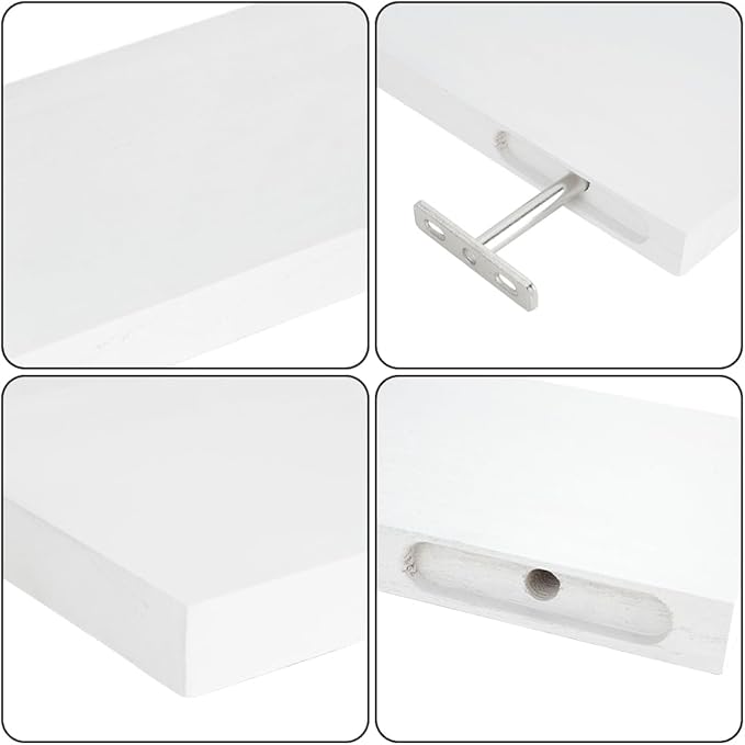 Floating Shelves for Wall, 16*6*1inch Wood Wall Mounted Shelves for Room Decor, Repisas Flotantes for Book Bathroom Bedroom Storage, Renter Friendly Shelves with Invisible Brackets (White)