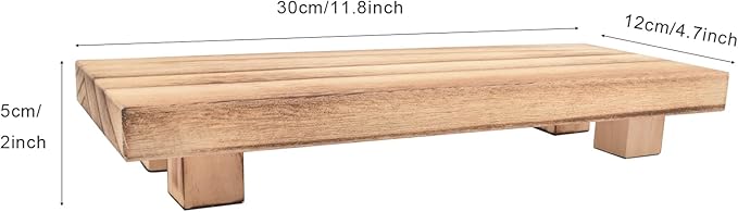 Wood Riser for Home Decor, Small Plant Stand with Decorative Wood Pedestal, Rustic Tray (11.8x4.7x2 inches)
