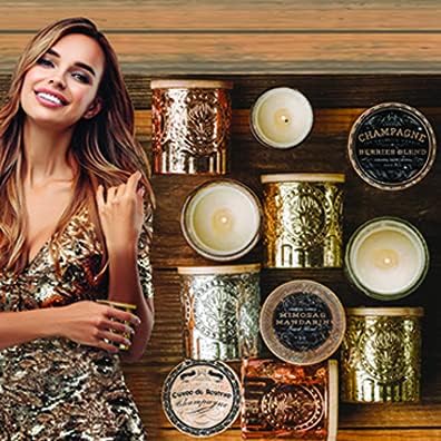 Lotion Candle - Champagne and Berries Scented Massage Candles for Self Care, 5 Oz. Soy Wax Candle with Essential Oil Blends, Coconut Oil, and Vitamin E, 35 Hour Burn Time
