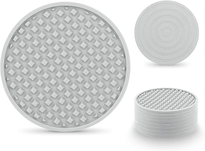 EAGMAK Coasters for Drinks Set of 8, Silicone Drink Coasters with Grooved Pattern, Non-Slip Base, Washable and Heat Resistant Coffee Coasters for Wooden Table, Desk, Kitchen, Office, Bar-Light Grey