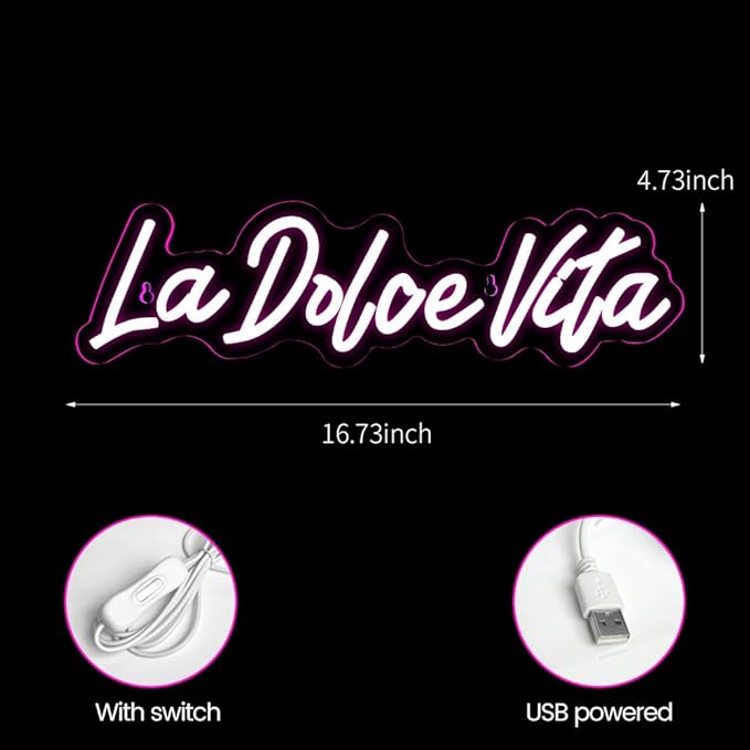 La Dolce Vita Neon Signs for Wall Decor Personalised Neon Lights Sign for Wedding Party Birthday Gift Neon Signs, Beautiful LED Neon Lights for Home Decor Girls Room