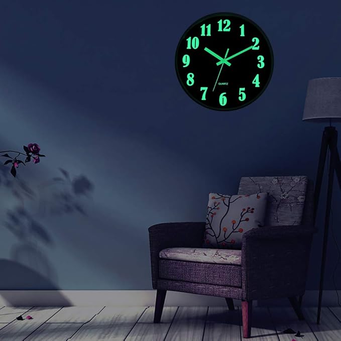 JoFomp Glow in The Dark Clock, 12 Inch Modern Silent Non Ticking Wall Clocks Battery Operated, Night Light Wall Clock for Living Room Decor, Wall Clock Decorative for Kitchen Bedroom (Blue)