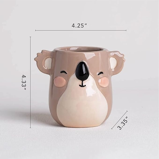 Koala Animal Ceramic Planter for Indoor and Outdoors, 3 x 3 x 4 in., Cute Hand Painted Designed in Argentina, Convenient Drain Hole
