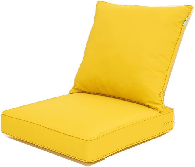 QILLOWAY Outdoor/Indoor Deep Seat Cushions for Patio Furniture, Lawn Chair All Weather Cushion 24 x 24 inch 1 Set(Yellow)