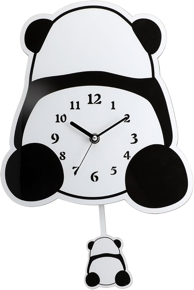 Panda Wall Clock 3D Cute Clock with Pendulum Silent Funny Gift Clock for Modern Decorative Home Living Room Kids' Room Panda Butt