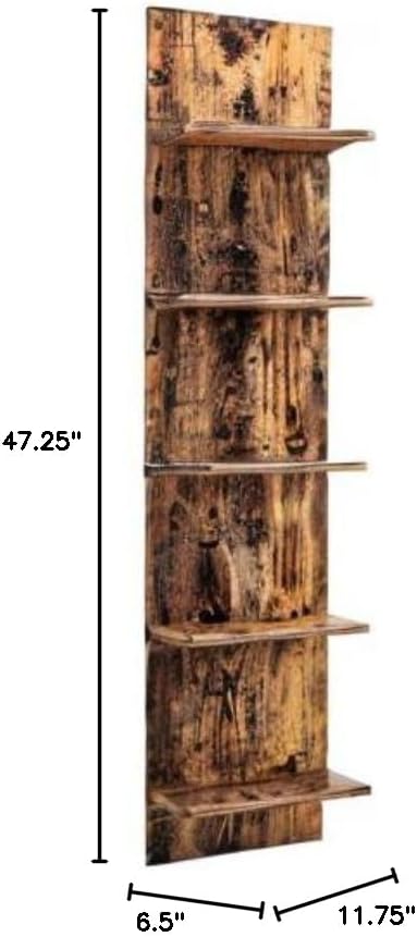 Danya B. Narrow Decorative Wall Mount Vertical Shelving Unit – Modern Column with 5 Shelves Home or Office for Books, Décor Display (Pine)