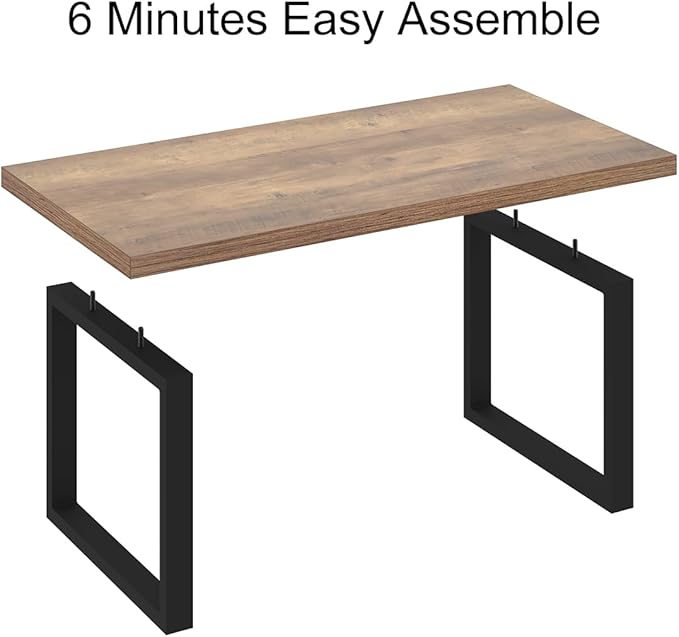 IBF Farmhouse Coffee Table, Modern Coffee Table for Living Room, Simple Industrial Rectangle Center Table, Wood Metal Tea Table for Home Bedroom Office, Rustic Oak, 47 in