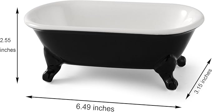 6.5" Ceramic Mini Decorative Clawfoot Bathtub Bar Soap Dish, Kitchen Sponge Holder and Shower Tray for Bathroom, 1 Pack(Black)