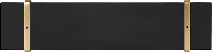 Kate and Laurel Soloman Black Wooden Shelves with Gold Metal Brackets, 2 Piece Set