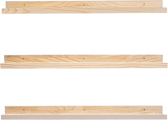 MBYD 36 Inch Floating Shelves Natural Wood, Wall Mount Picture Ledge Wooden Wall Shelf Nursery Bookshelf for Bedroom, Living Room, Office, Kitchen, Set of 3 Same Dimensions