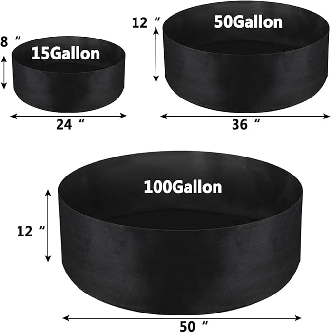 50 Gallon Large Grow Bag, Heavy Duty Fabric Round Raised Garden Bed Planter Pots for Planting Herb Flower Vegetable Potato Plants (36" D x 12" H, Black)
