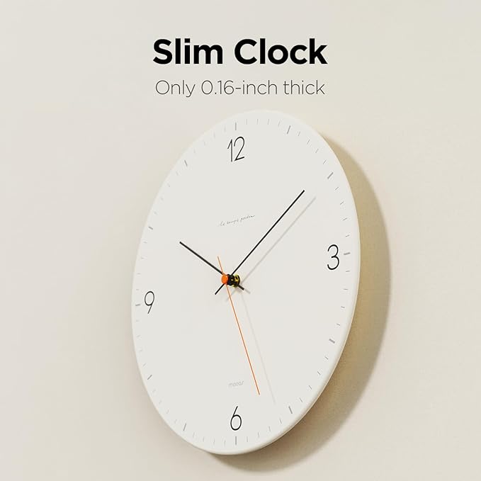 mooas Flatwood Wall Clock,12" Non-Ticking Sweep Movement Decorative Battery Operated Wall Clock for Home Living Room Kitchen Bedroom Office School (Simple Black)