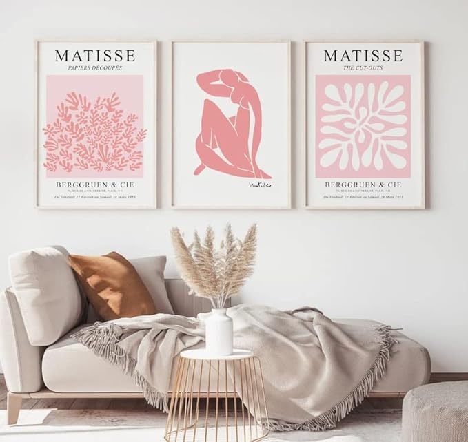 HesenDot Matisse Art wall Décor Set of 3,Unframed Blush & Salmon Pink wall art,Truly Quality Canvas Prints for 11x14in,Art poster decoration for kitchen, bathroom,living room,bedroom