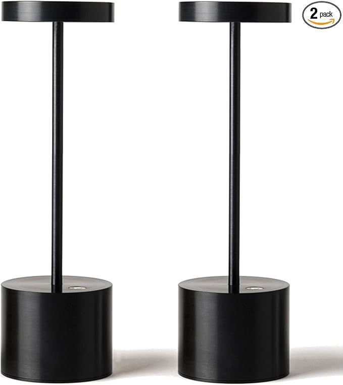 SAKRINGT 2 Pack Rechargeable Table Lamp, LED Cordless Table Lamp,5000mAh Battery Operated Portable Table Light,Dimming for Restaurant/Patio/Outdoor(Black)