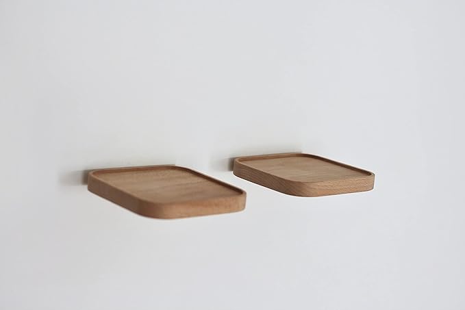 Raft Floating Shelf Wood Round Wall Mounted Showcase Wall Shelf Hanging Planter Storage Wooden Shelf for Plants Photo Candle Invisible Wall Decoration Design Set of 2 (Square 4.7 inch)