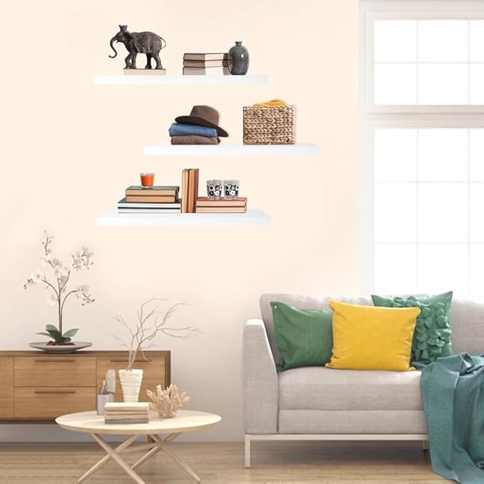 Floating Shelves for Wall, 16*6*1inch Wood Wall Mounted Shelves for Room Decor, Repisas Flotantes for Book Bathroom Bedroom Storage, Renter Friendly Shelves with Invisible Brackets (White)