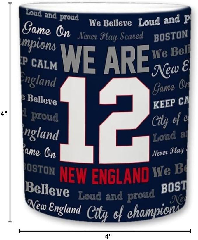 Sweet Gisele | New England City of Chempions | Ceramic Coffee Cup | Printed Text Theme | Area Landmarks | Cute Blue & White Detailing | Great Novelty Gift | 11 Fl. Oz