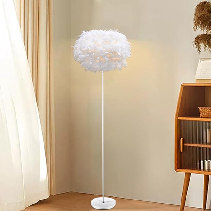 Feather Floor Lamps for Living Room, White Standing Lamp with Foot Switch, Modern Tall Lamp for Bedroom, Dining Room, Office, Corner