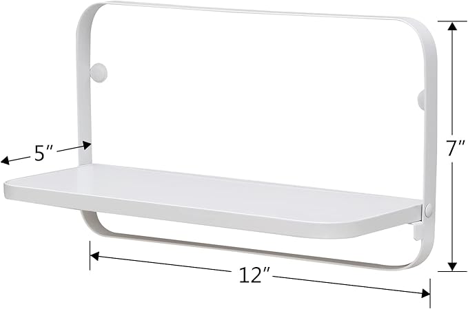 WELLAND White Floating Shelves Set of 2, Small Fold Down Wall Shelf Folding Display Wall Shelves for RV, Camper, Loft, Bedside | White Wooden Board & Metal Frame | 12" W x 5" D x 7" H
