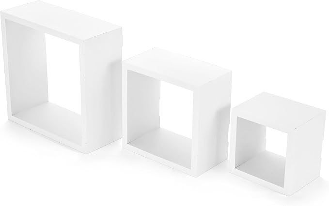 Melannco Floating Square Cube Shelves, for Bedroom, Living Room, Bathroom, Kitchen, Nursery, Set of 3, White, 3 Count